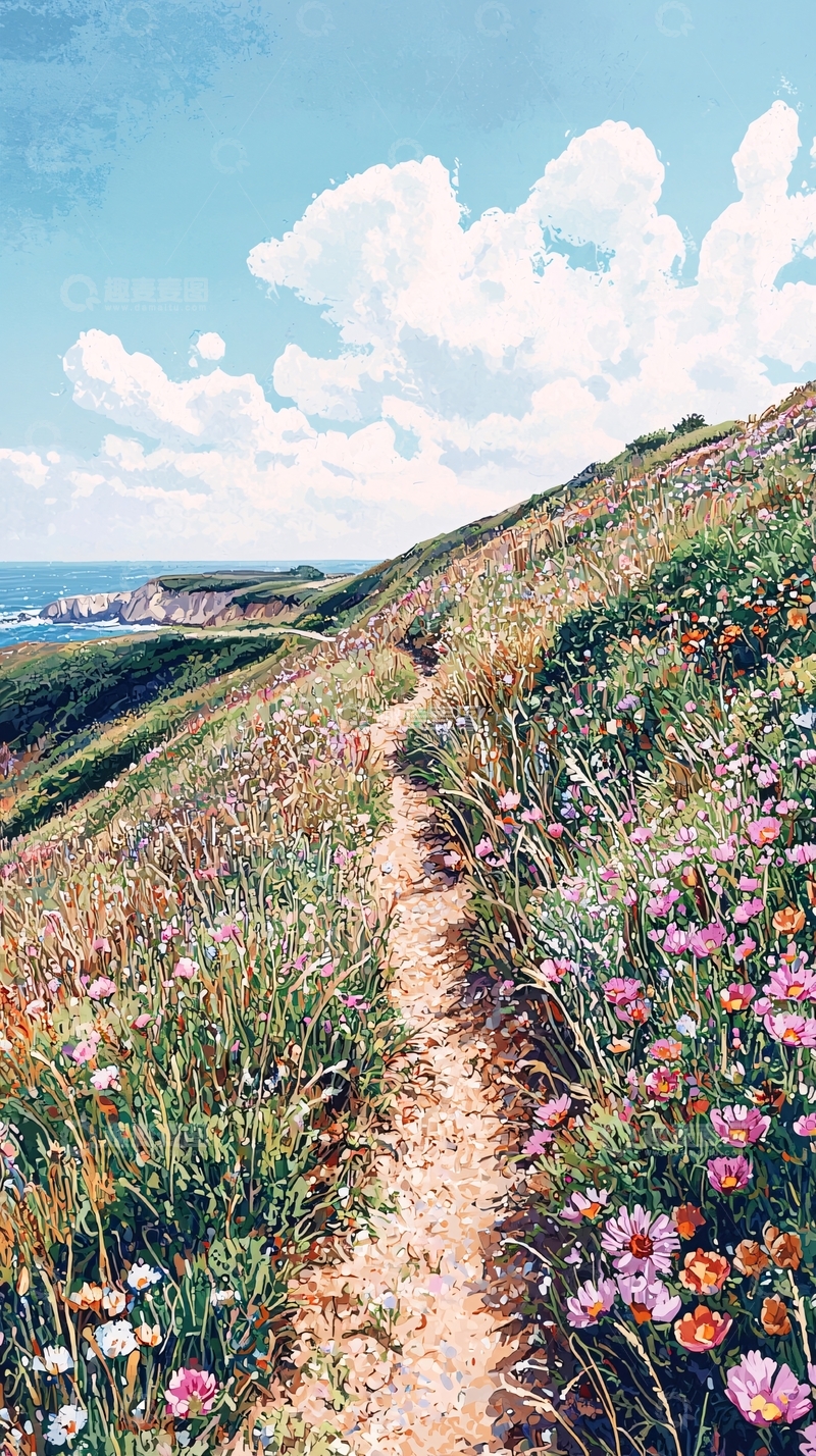 高清大图下载【趣麦麦图】山间小路鲜花盛开
