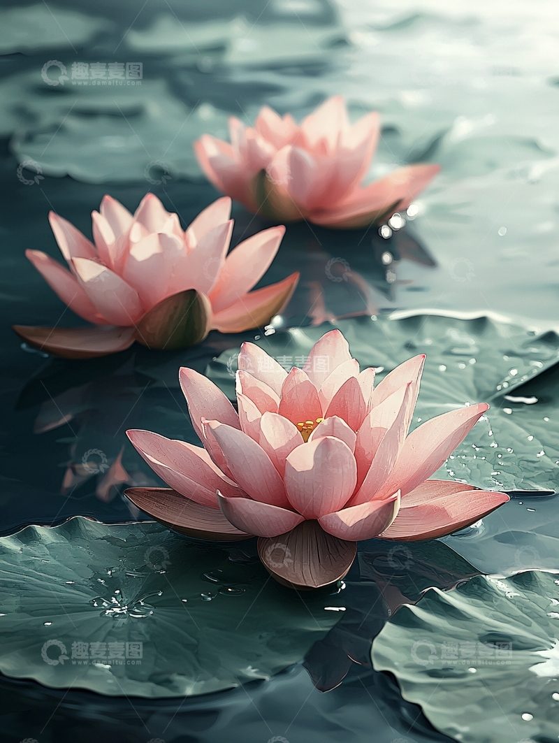 高清大图下载【趣麦麦图】水面粉色莲花