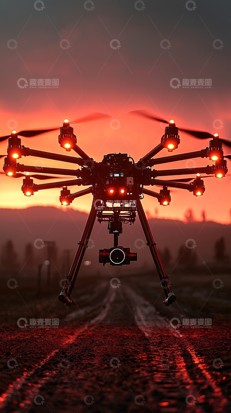 高清大图下载【趣麦麦图】夕阳下的大型无人机