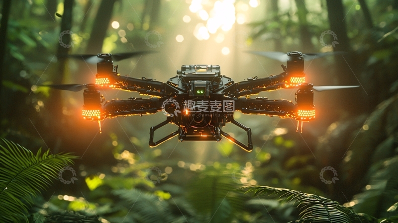 高清大图下载【趣麦麦图】热带雨林中飞行器