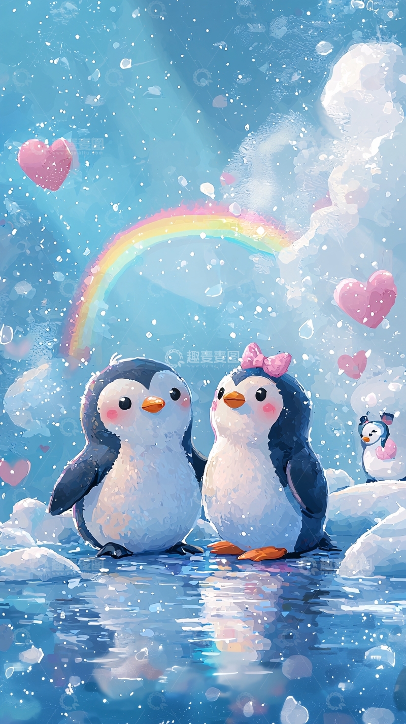 高清大图下载【趣麦麦图】情侣企鹅