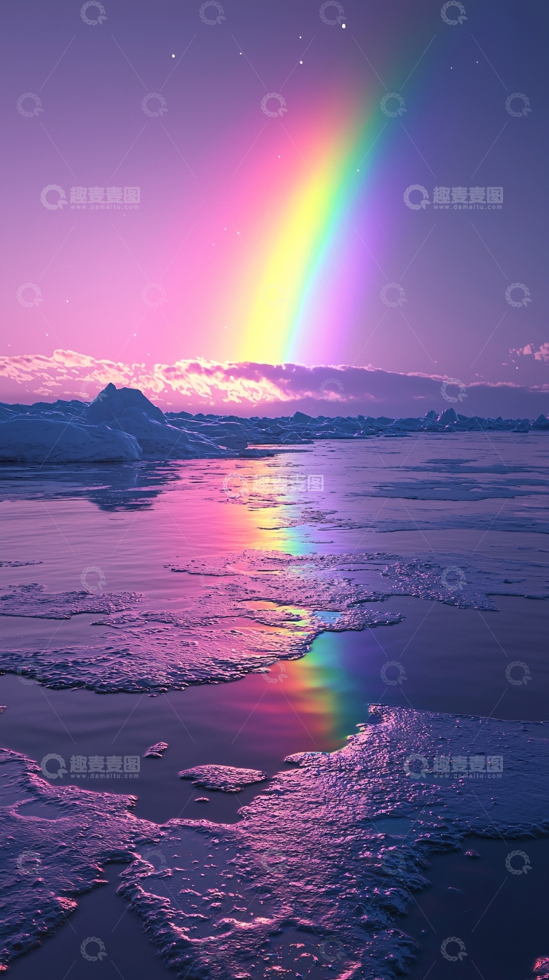 高清大图下载【趣麦麦图】极光彩虹冰川湖泊