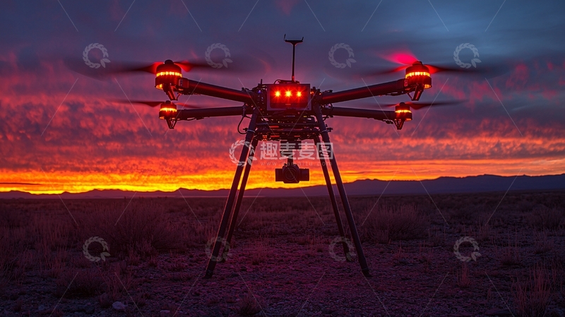 高清大图下载【趣麦麦图】-夕阳下红色无人机