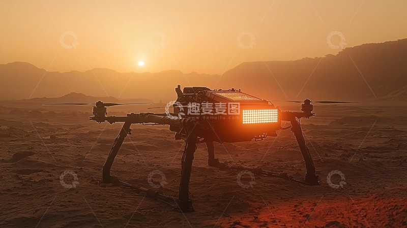 高清大图下载【趣麦麦图】火星无人机日落