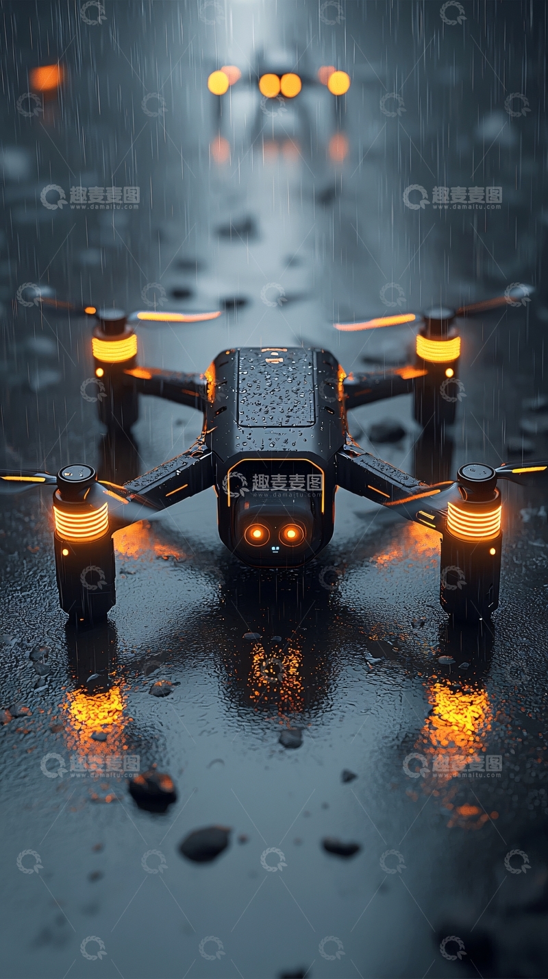 高清大图下载【趣麦麦图】雨中无人机