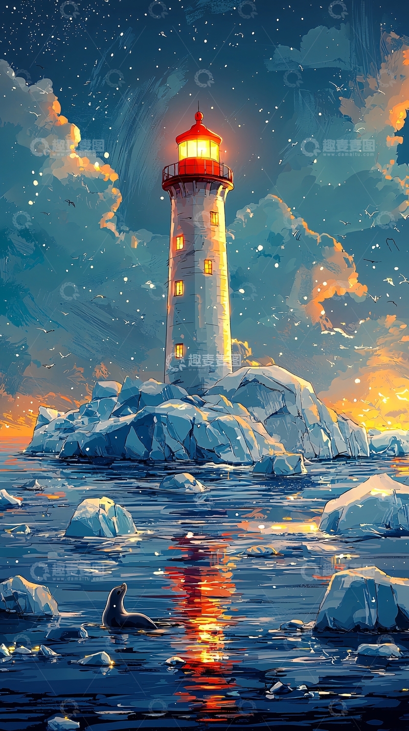 高清大图下载【趣麦麦图】海中灯塔星光璀璨唯美