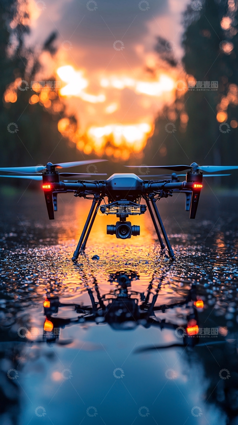 高清大图下载【趣麦麦图】无人机日落水面反射