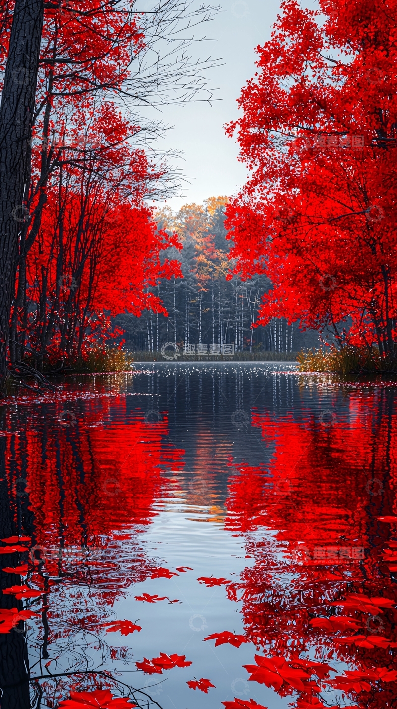 高清大图下载【趣麦麦图】红叶倒影