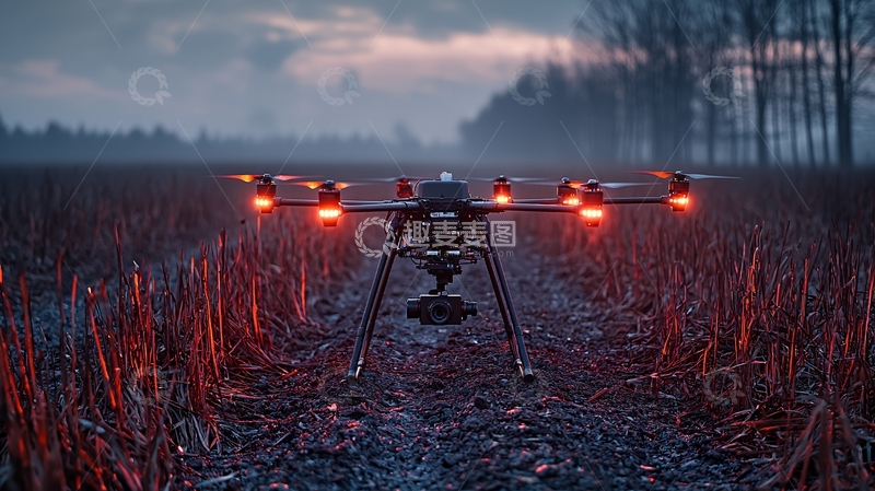 高清大图下载【趣麦麦图】雾中农田无人机