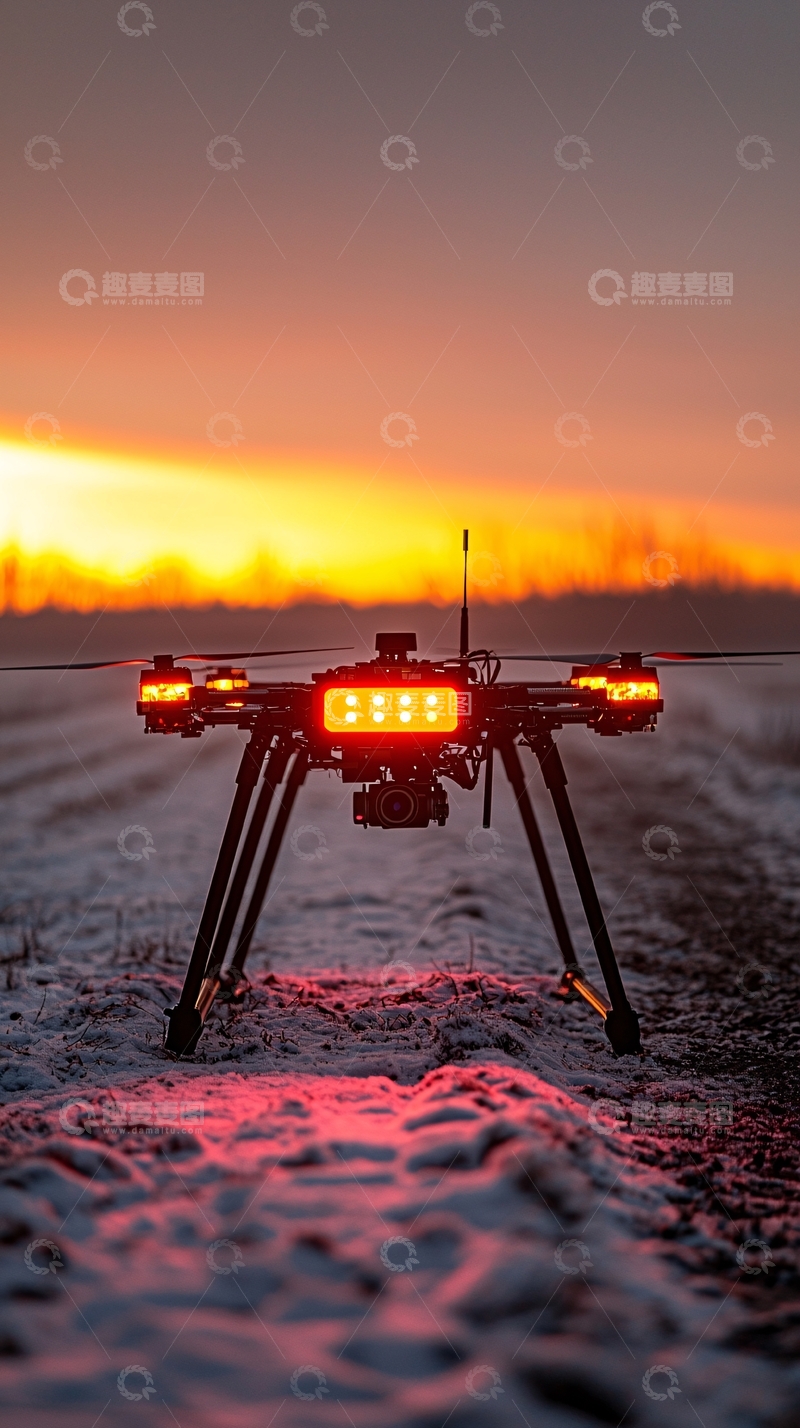 高清大图下载【趣麦麦图】日落时分无人机田野作业