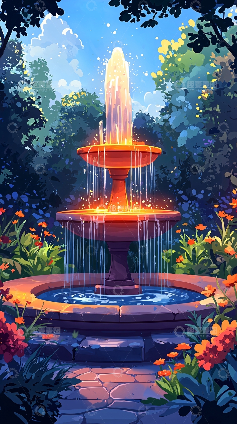高清大图下载【趣麦麦图】花园喷泉