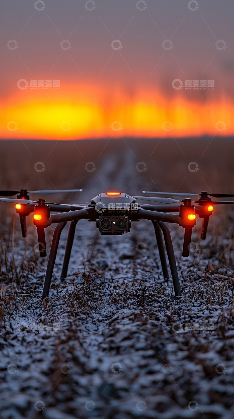 高清大图下载【趣麦麦图】日落余晖下的无人机