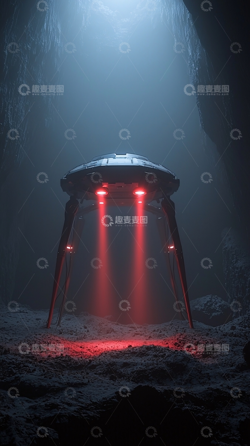 高清大图下载【趣麦麦图】飞船降落在神秘洞穴
