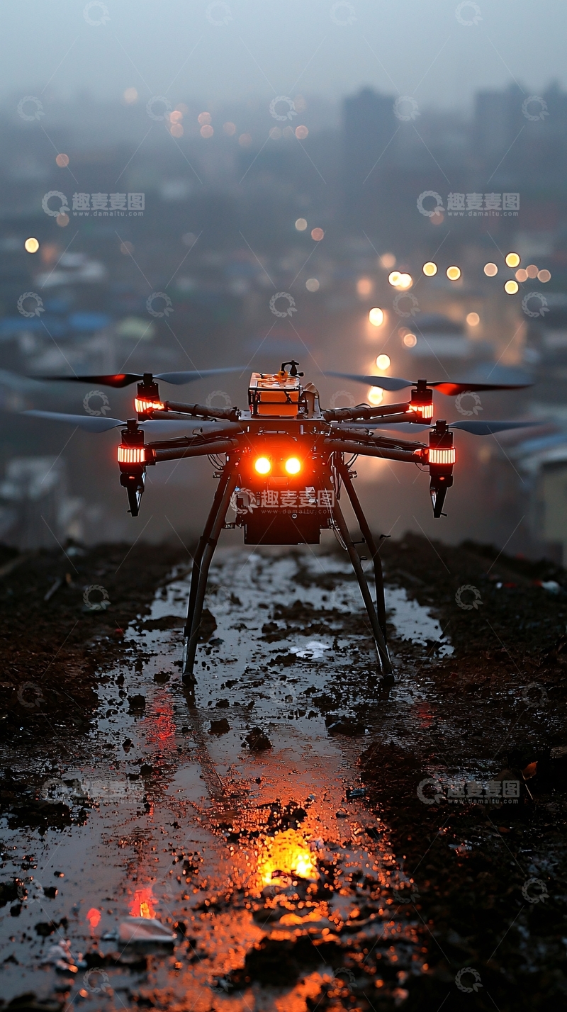 高清大图下载【趣麦麦图】-夜间无人机泥地作业