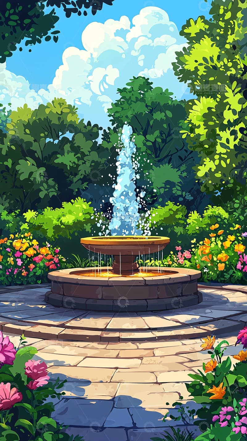高清大图下载【趣麦麦图】花园里的喷泉