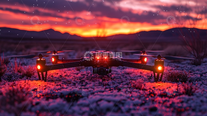 高清大图下载【趣麦麦图】无人机日落雪地高清