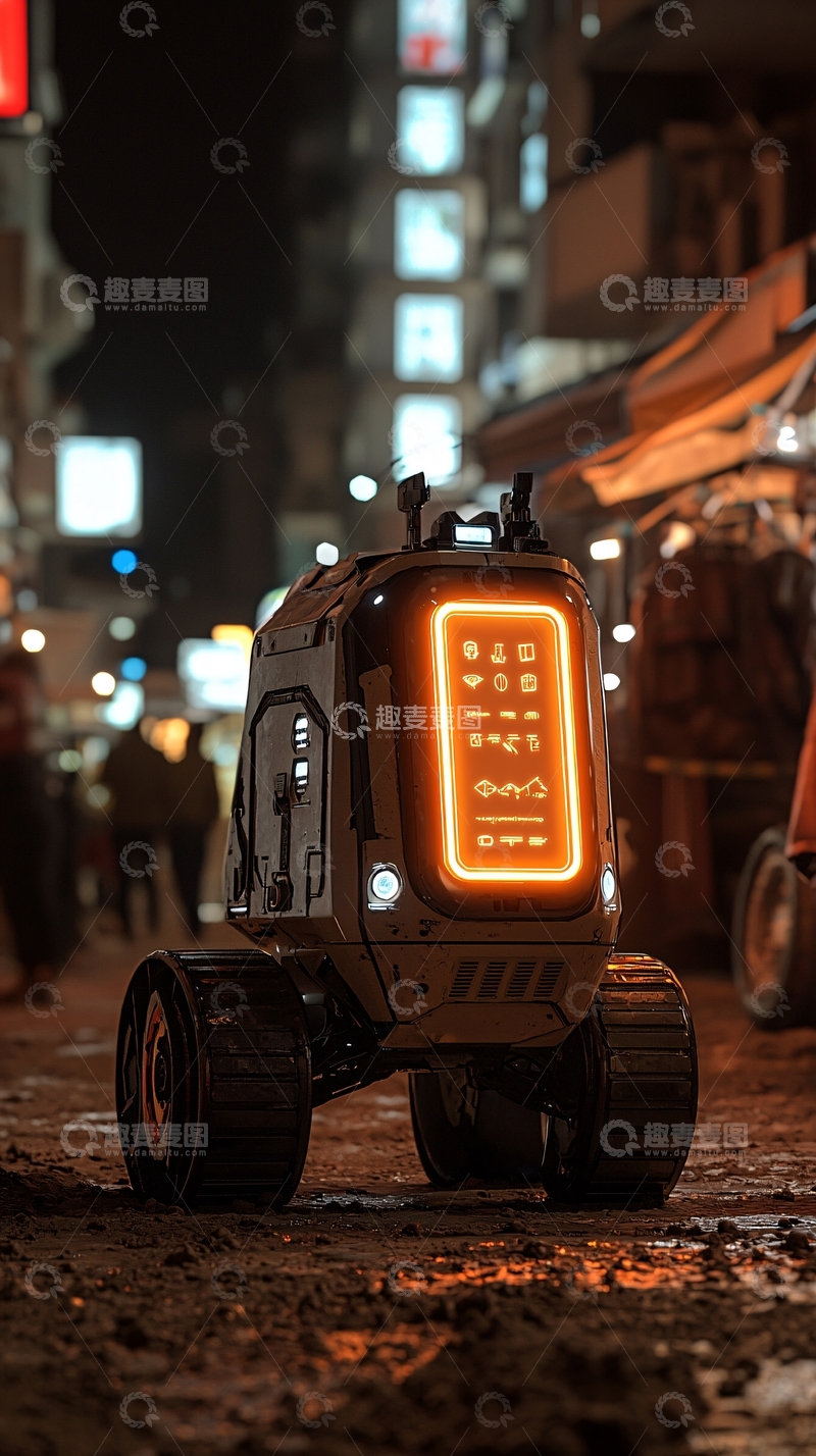 高清大图下载【趣麦麦图】夜晚都市小机器人