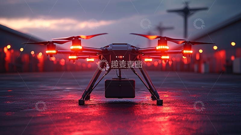 高清大图下载【趣麦麦图】红色灯光下的无人机