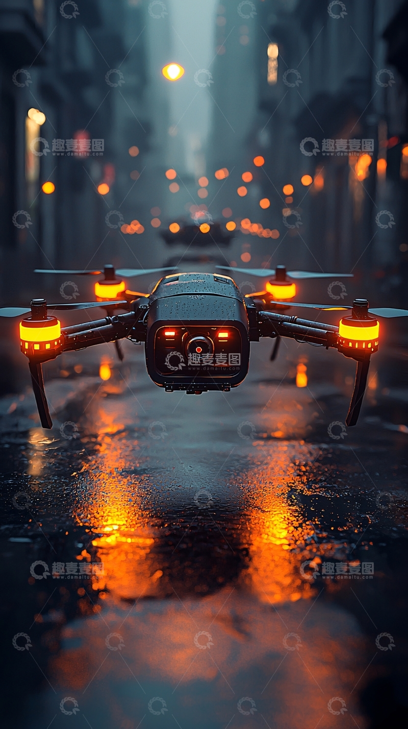 高清大图下载【趣麦麦图】雨夜城市无人机