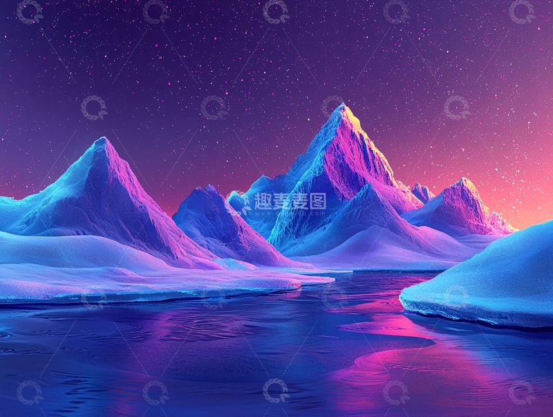 高清大图下载【趣麦麦图】极光下的雪山冰川