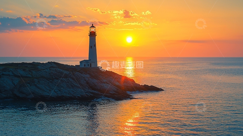 高清大图下载【趣麦麦图】日出海景灯塔
