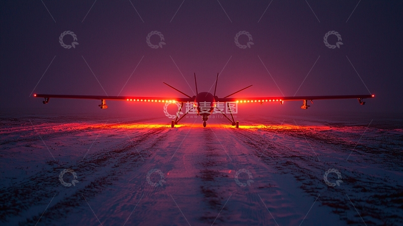 高清大图下载【趣麦麦图】夜间飞机跑道红色灯光
