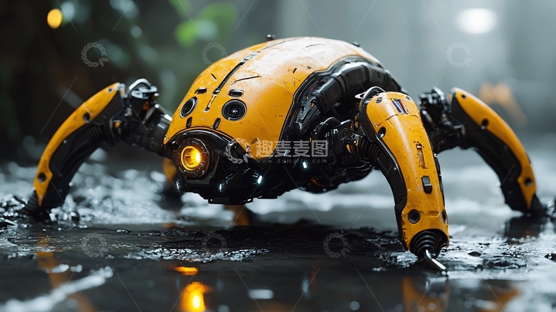 高清大图下载【趣麦麦图】黄色蜘蛛机器人