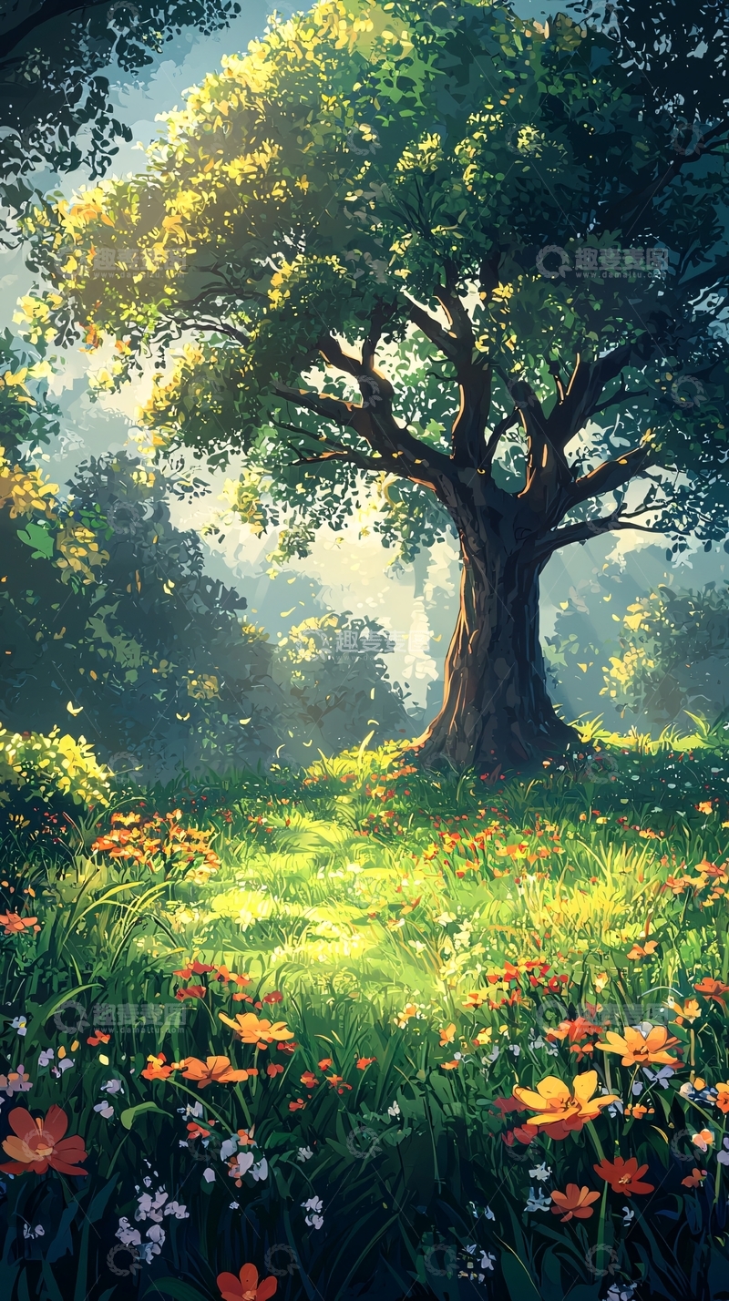 高清大图下载【趣麦麦图】绿树繁花阳光明媚的森林