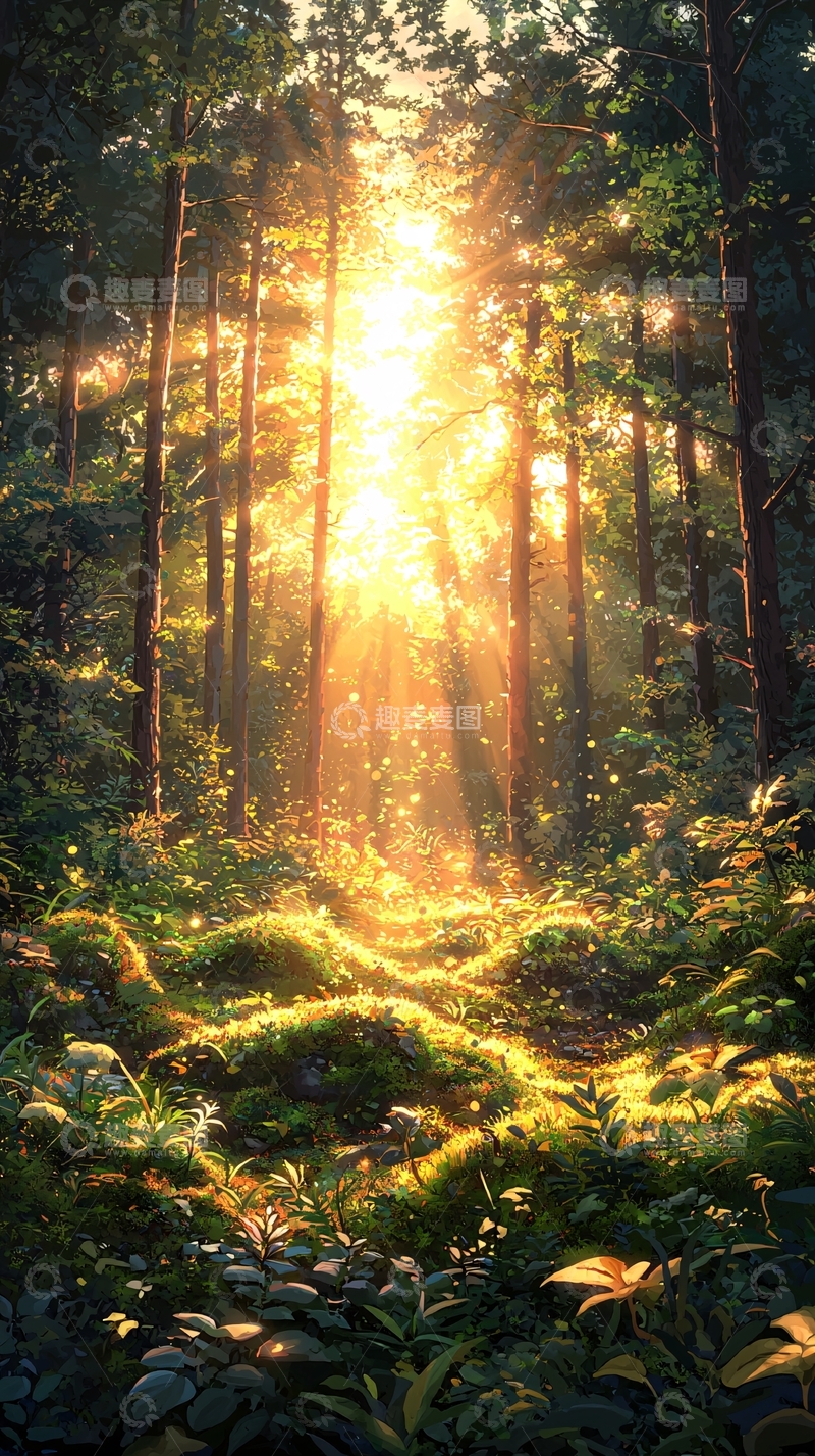 高清大图下载【趣麦麦图】阳光穿透森林的唯美画面