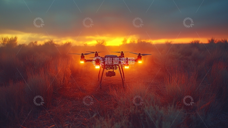 高清大图下载【趣麦麦图】日落余晖下的无人机