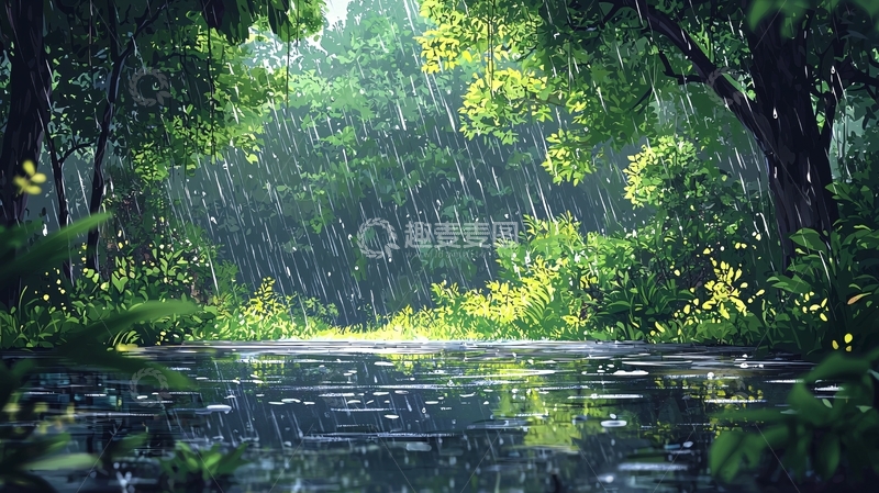 高清大图下载【趣麦麦图】雨中森林