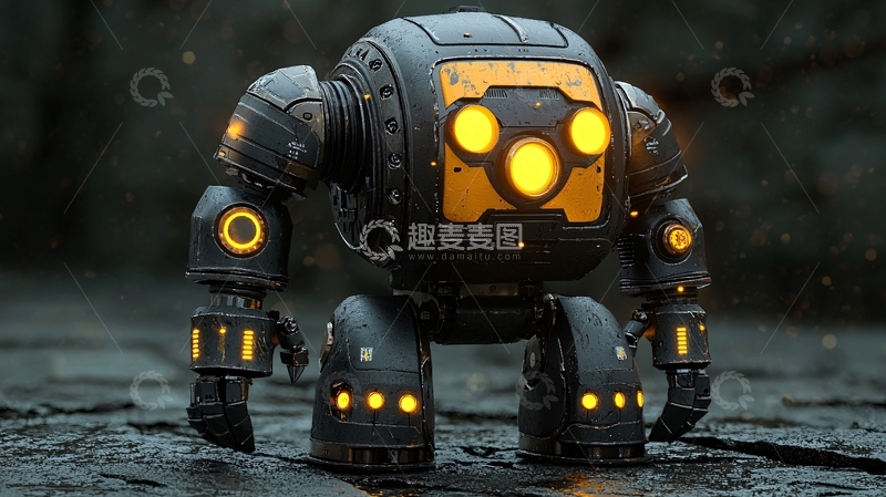 高清大图下载【趣麦麦图】可爱黑色小机器人