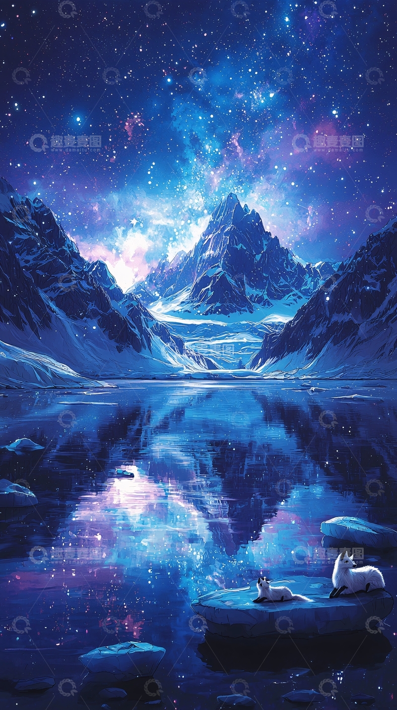 高清大图下载【趣麦麦图】星空雪山湖面唯美倒影
