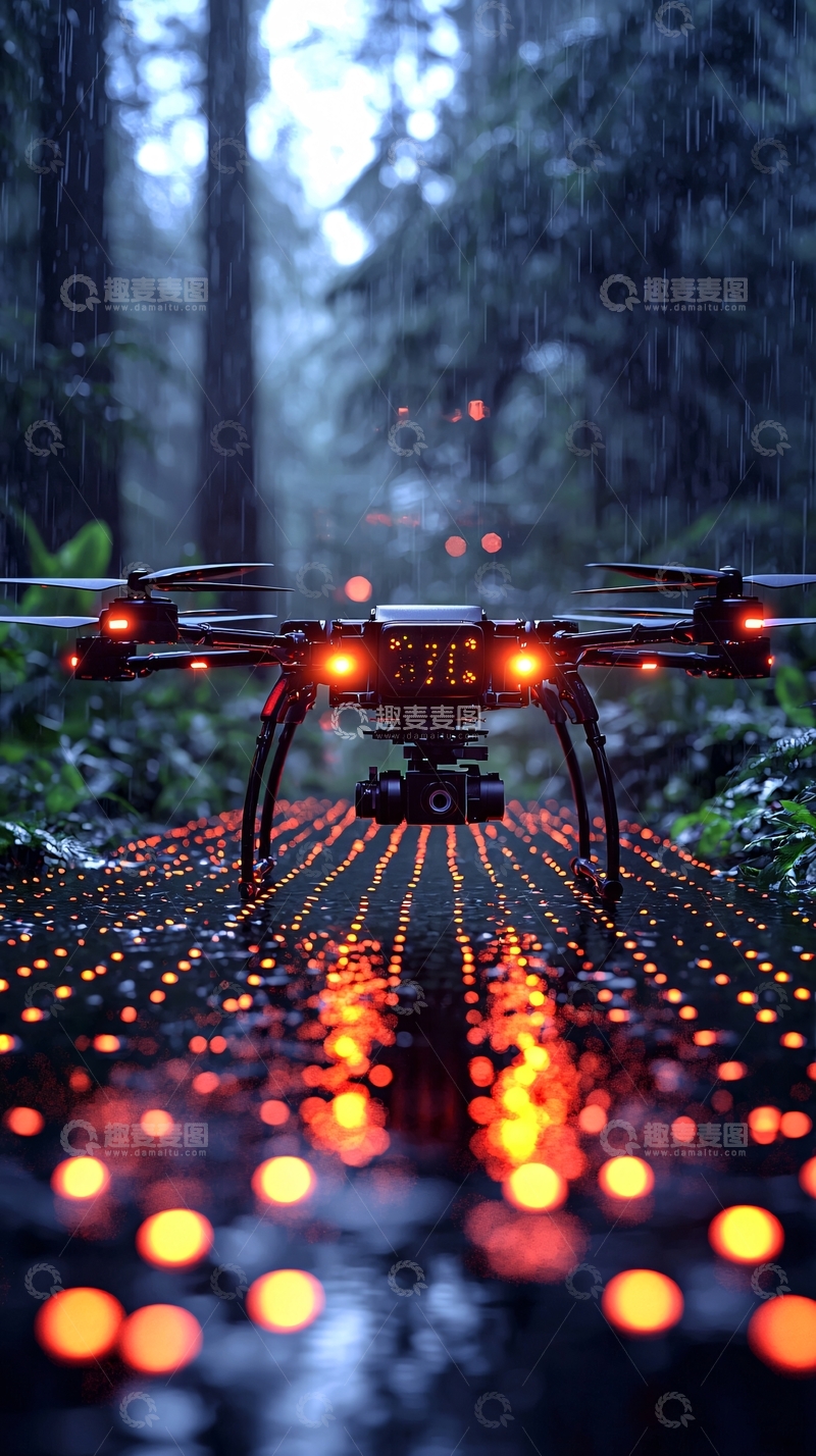 高清大图下载【趣麦麦图】森林中无人机