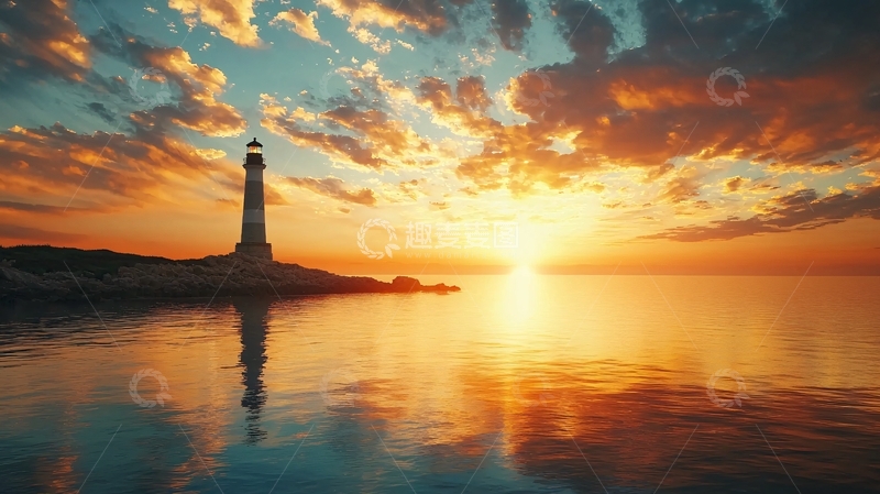 高清大图下载【趣麦麦图】灯塔日落海景
