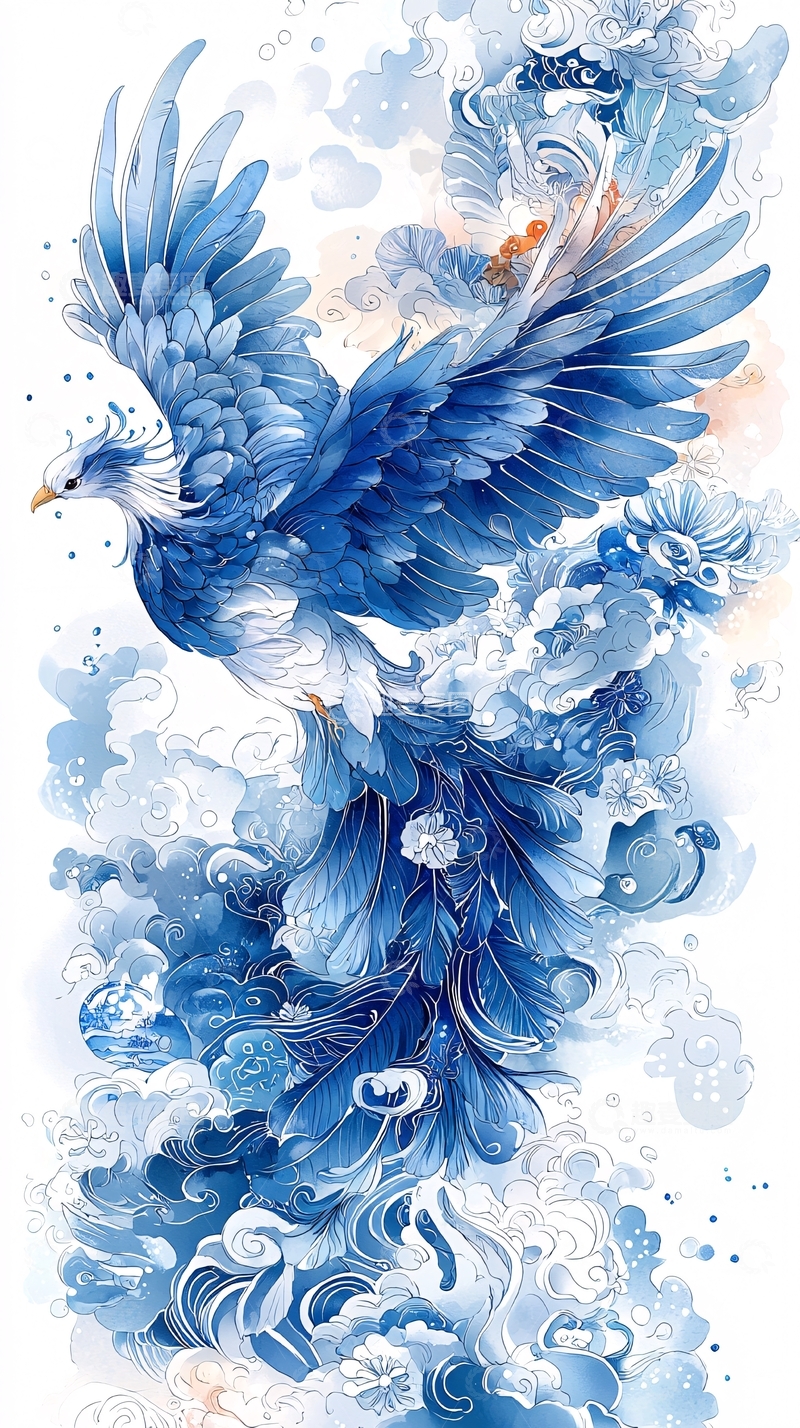 高清大图下载【趣麦麦图】蓝色祥瑞凤凰