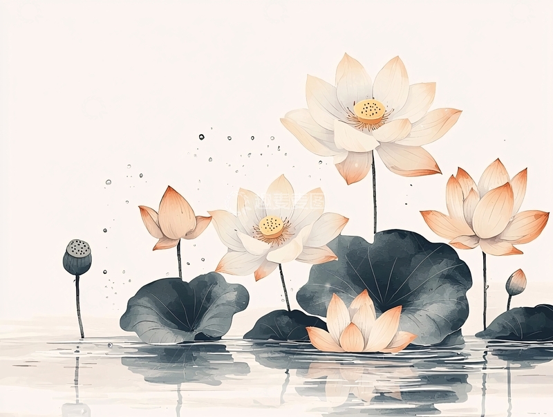 高清大图下载【趣麦麦图】水墨风格莲花绘画