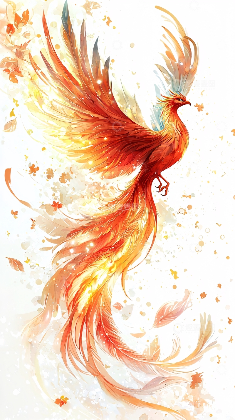高清大图下载【趣麦麦图】燃烧的凤凰水彩画