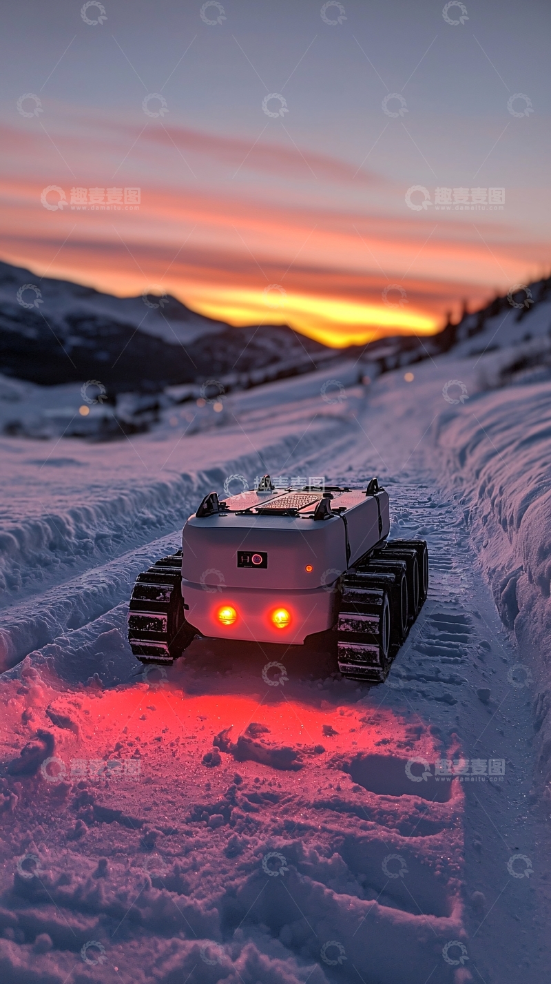高清大图下载【趣麦麦图】雪地里的履带机器人
