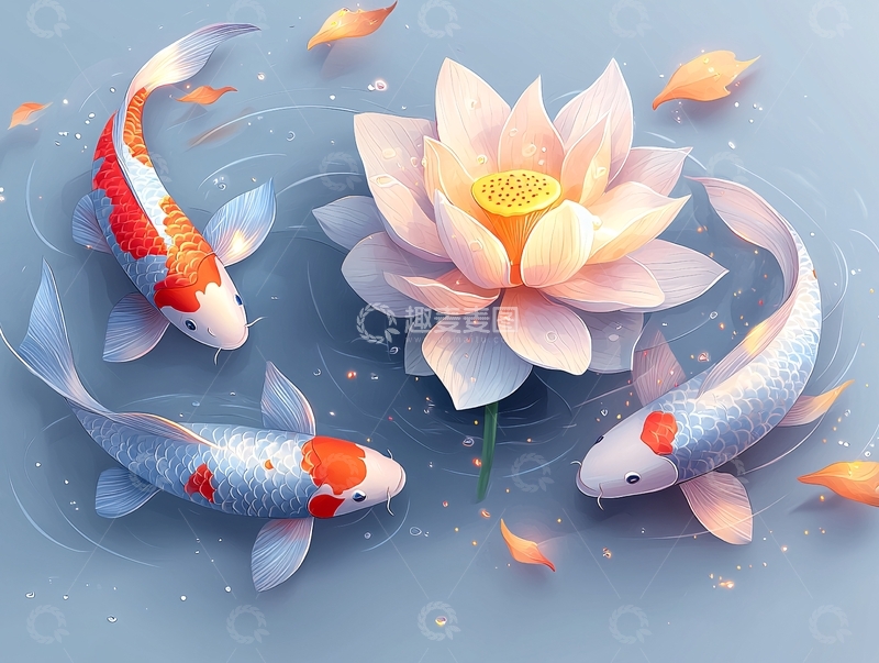 高清大图下载【趣麦麦图】锦鲤莲花唯美画面