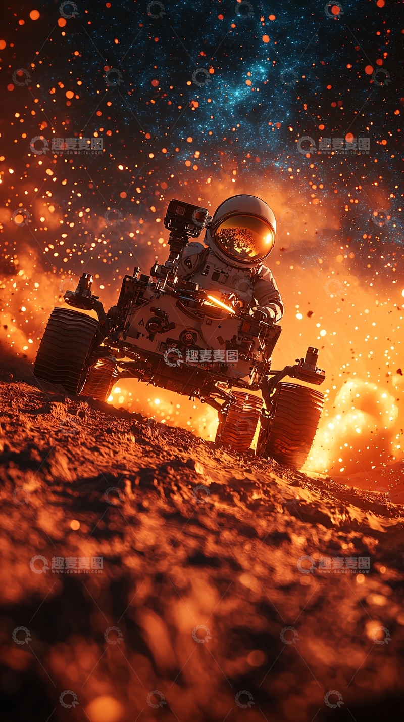 高清大图下载【趣麦麦图】宇航员驾驶火星车