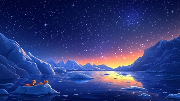 极地冰川日落星空