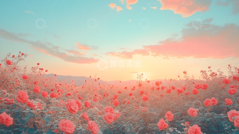 高清大图下载【趣麦麦图】粉色花海日落