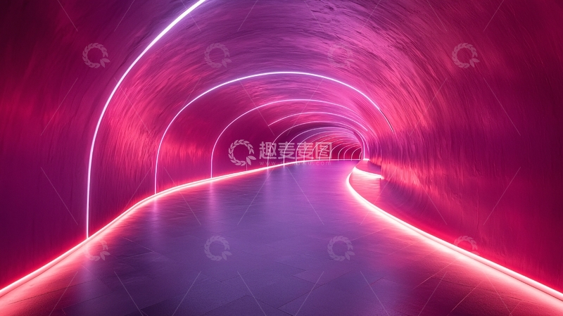 高清大图下载【趣麦麦图】粉色霓虹灯隧道