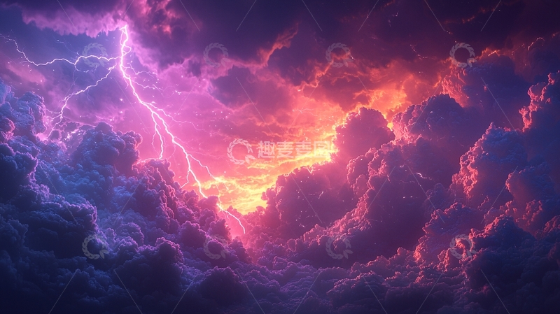 高清大图下载【趣麦麦图】紫色闪电暴风雨云彩
