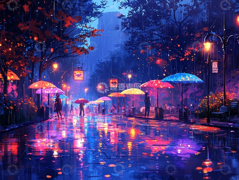 高清大图下载【趣麦麦图】雨夜街道