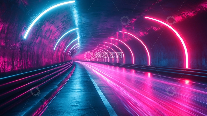 高清大图下载【趣麦麦图】霓虹灯隧道