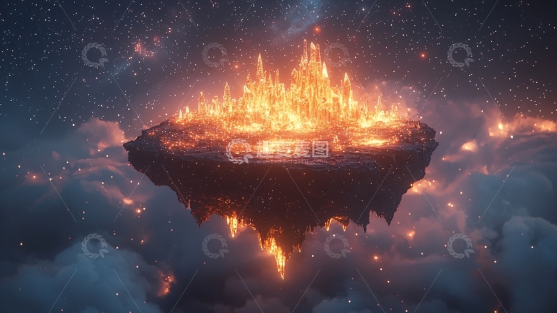 高清大图下载【趣麦麦图】燃烧的浮空岛屿