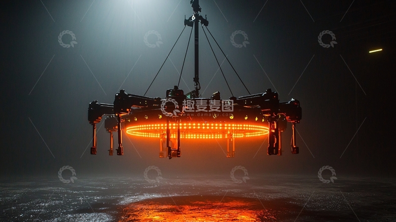 高清大图下载【趣麦麦图】黑暗背景下发光的圆形吊灯