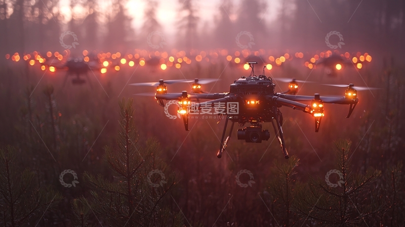 高清大图下载【趣麦麦图】傍晚无人机集群飞行